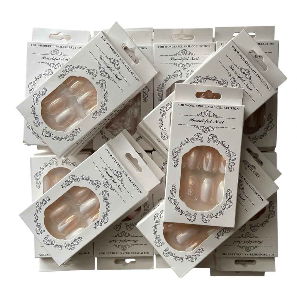 53 Boxes Nail Set 24 Piece Glitter Snowflake White Gradient False Press-On Nails - Picture 6 of 8